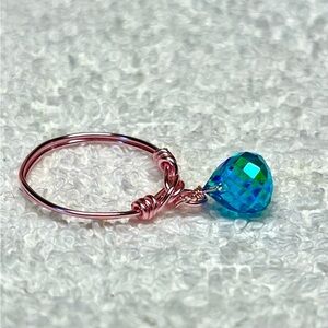 Handcrafted blue briolette ring -you choose size-made In Pink wire